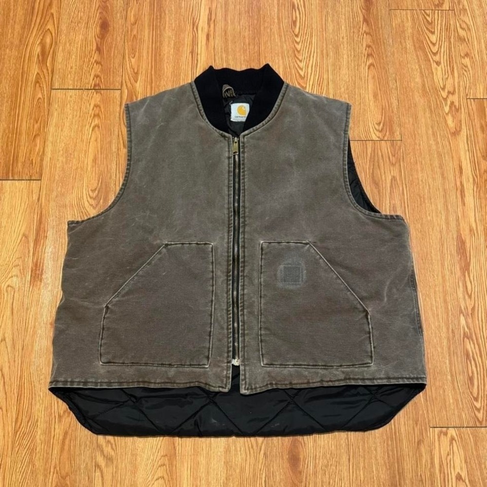 Carhartt Men's Vest Full Zip‎ Utility Dark Brown Vintage 2000s Size 2XL